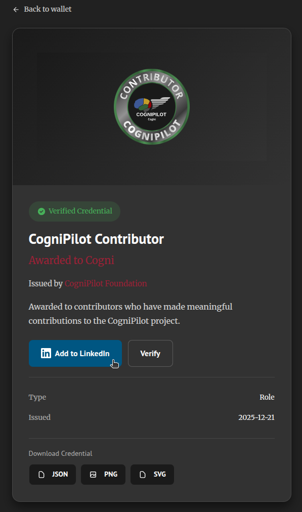 Click Add to LinkedIn button on credential page