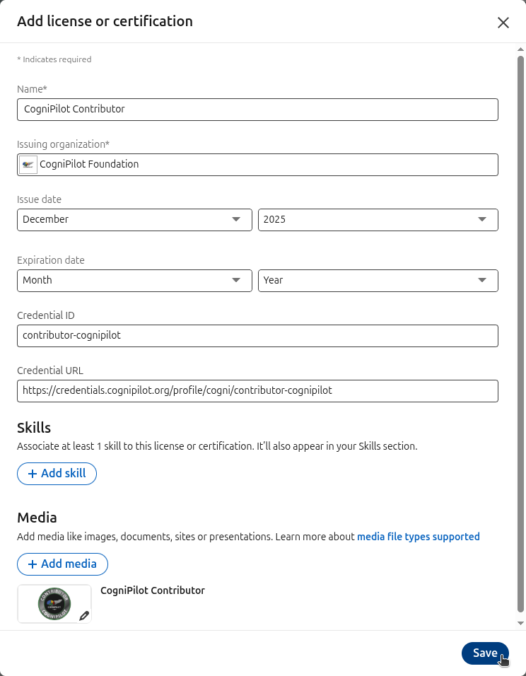 Confirm details and click Save