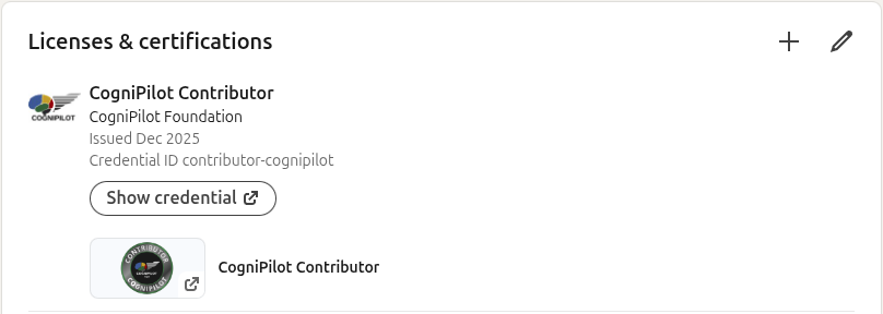 Credential showing under Licenses and certifications